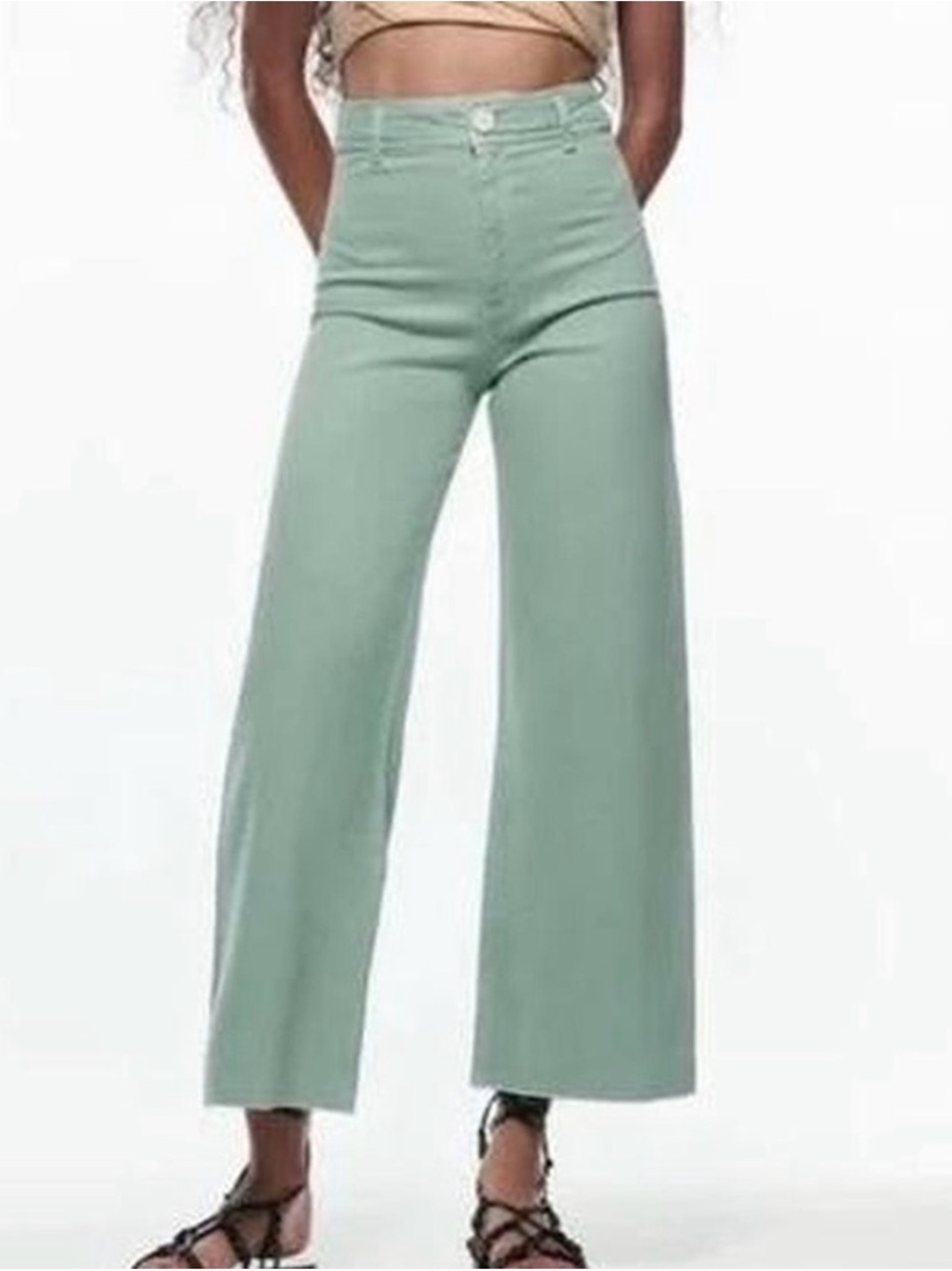 Zara Culottes - High-Waist Wide Leg Pants in Sage Green